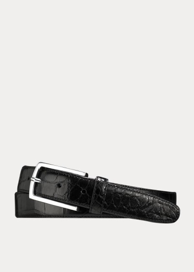 Cinturones Ralph Lauren Hombre Negros - Alligator Sterling-Buckle - JFQOC5813